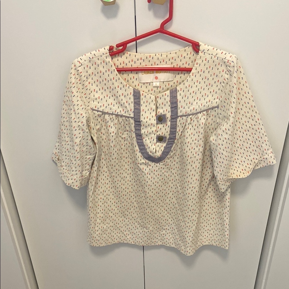 Cream Puff Sleeve Blouse with Bib Collar